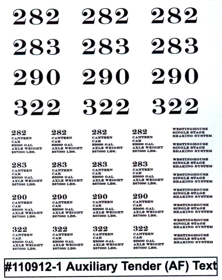American Flyer Loco Tender Decal Lettering 290 and others 