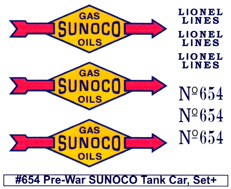 LIONEL 654-815 PRE-WAR LARGE SUNOCO TANK CAR WATERSLIDE DECAL 2 PER SET LOOK! 